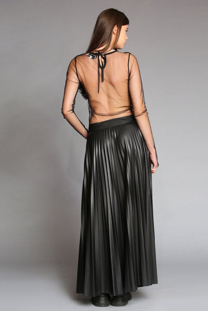 Black Sheer Tulle Top | 3D Floral Appliqué Blouse | BEUNICA