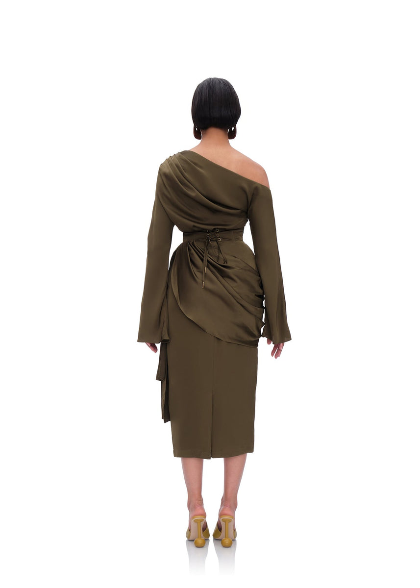 Andrea Iyamah Ido Drape Midi Skirt
