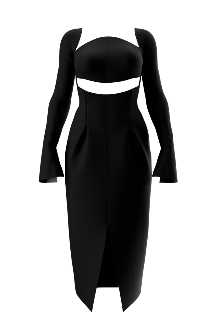 Black Cutout Midi Dress for Women | Elegant Eveningwear | BEUNICA Black Cutout Midi Dress for Women | Elegant Eveningwear | BEUNICA