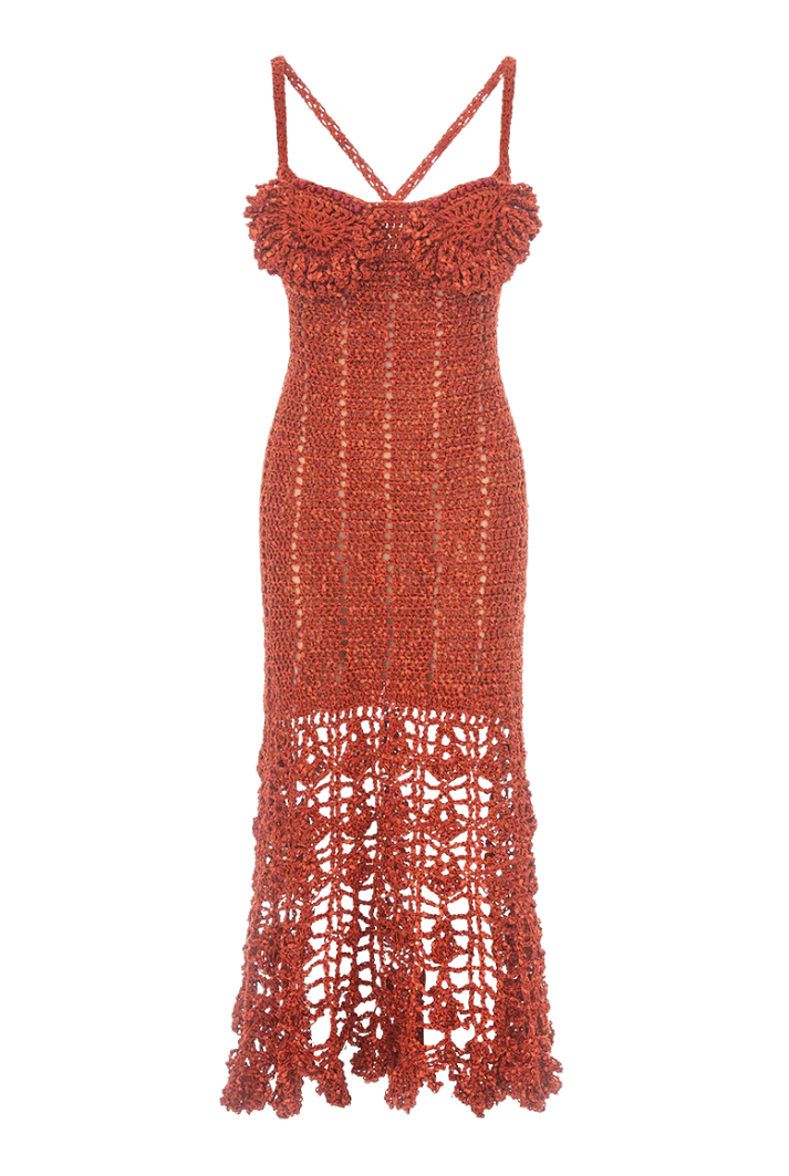 ANDREEVA |Chrysanthemum Terracotta Handmade Crochet Dress XS / Orange