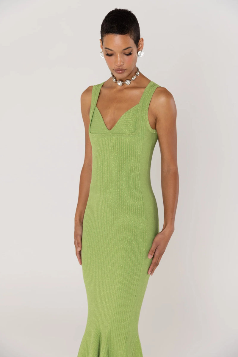 Green Metallic Knit Midi Dress Green Metallic Knit Midi Dress