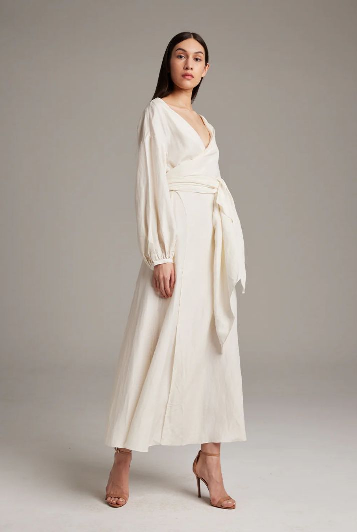Silk Linen Wrap Maxi Dress