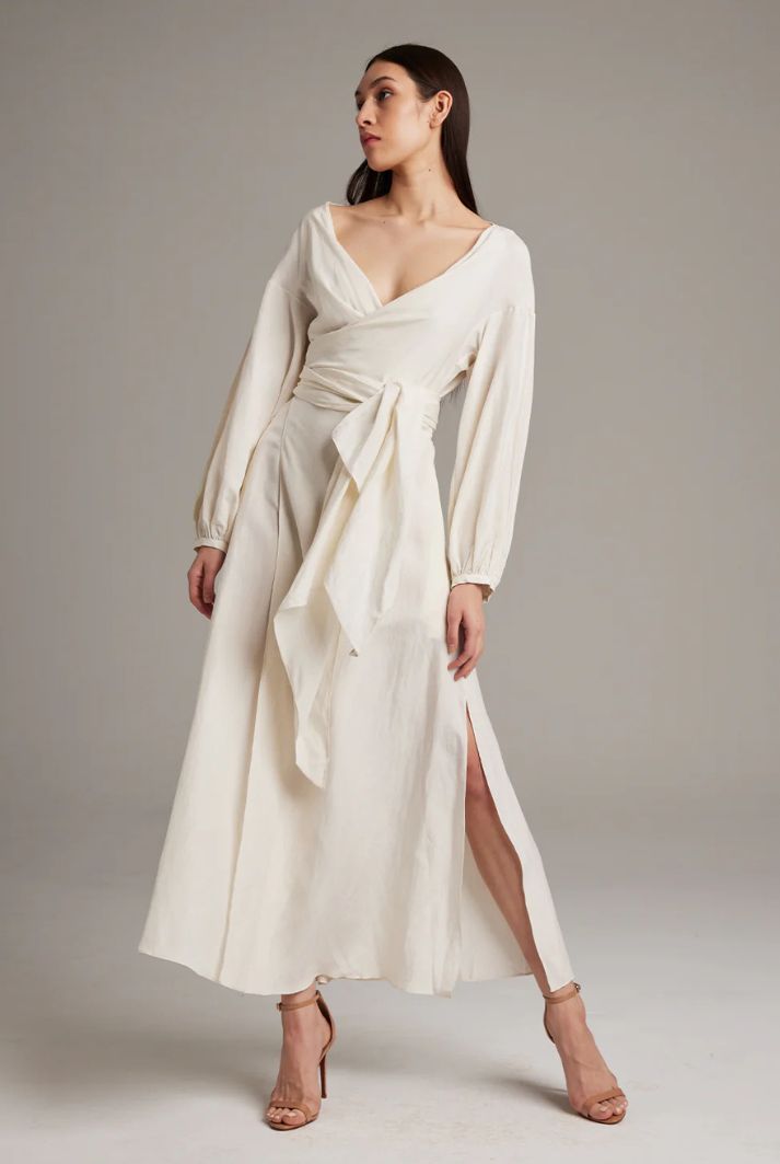 Silk Linen Wrap Maxi Dress