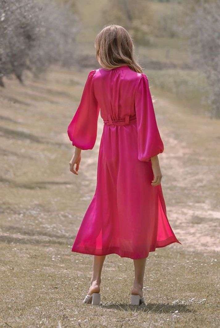 fuchsia pink wrap dress Diana Short Wrap Dress in Fuchsia Linen