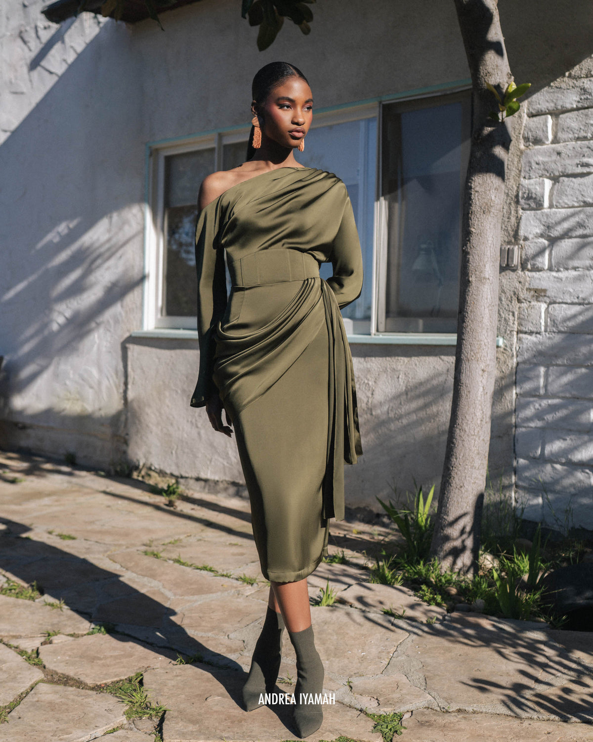 andrea iyamah green dress Andrea Iyamah Kamala Asymmetric Knee-length Dress in Green