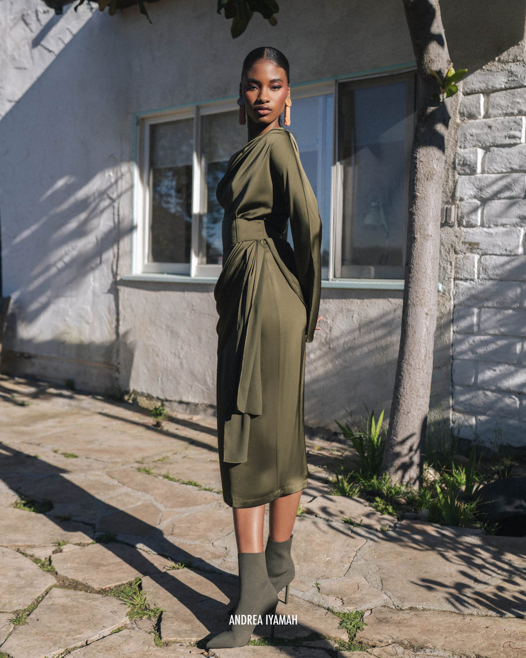 Andrea Iyamah Ido Drape Midi Skirt - Olive M Andrea Iyamah Ido Drape Midi Skirt - Olive M