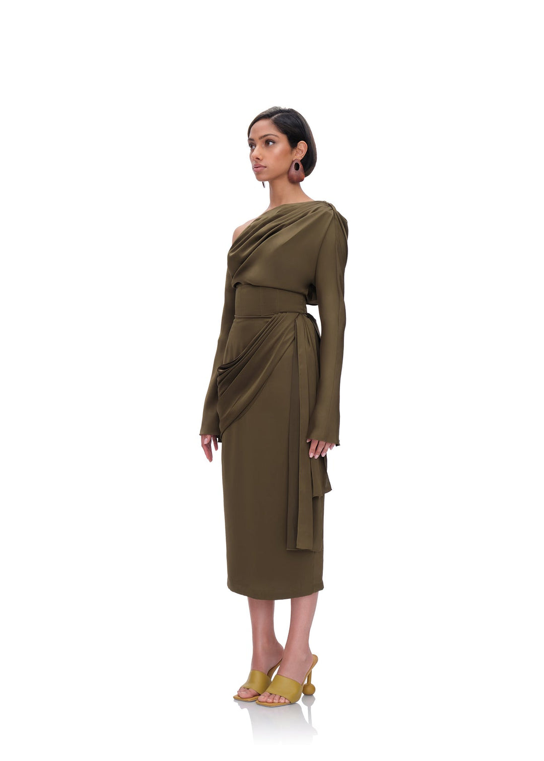 Andrea Iyamah Ido Drape Midi Skirt - Olive M