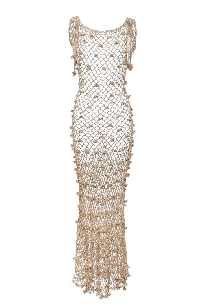 ANDREEVA |Malva Silver Handmade Crochet Maxi Dress S / metallic