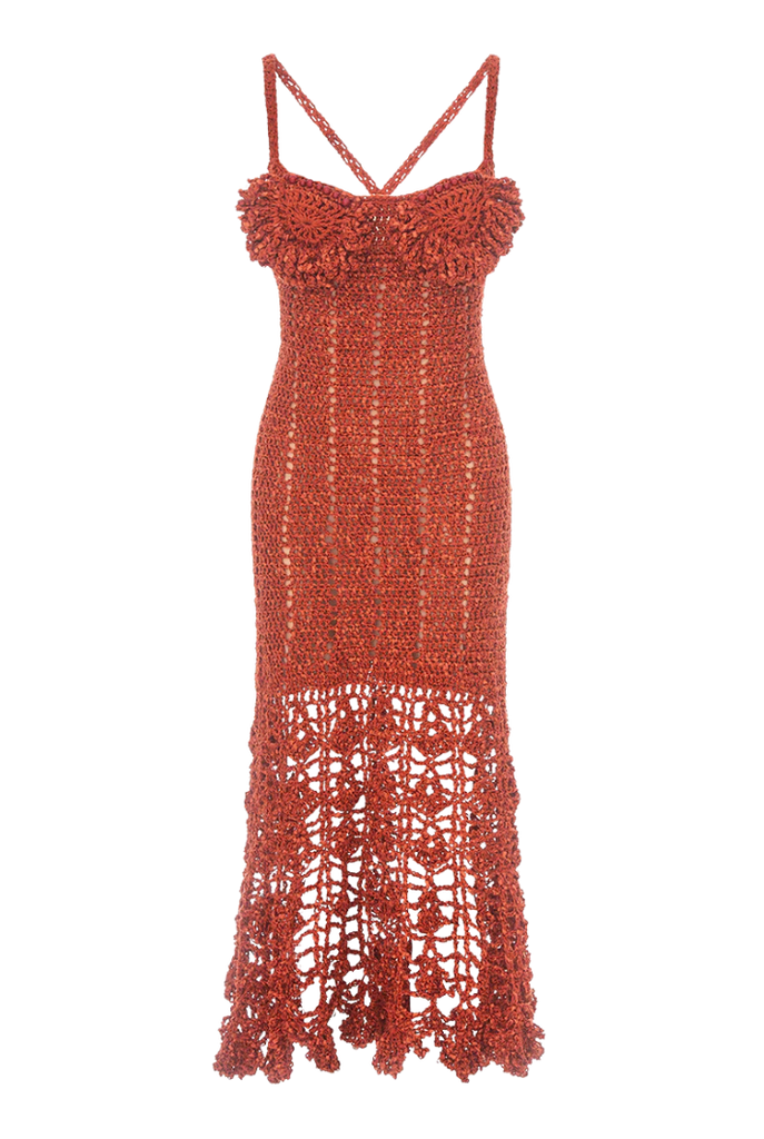 ANDREEVA |Chrysanthemum Terracotta Handmade Crochet Dress S / Orange