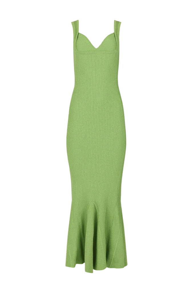 Green Metallic Knit Dress | Elegant Evening Midi Dress