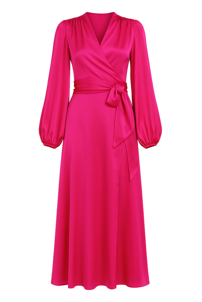 Silk Wrap Dress in Fuchsia Pink Silk Wrap Dress in Fuchsia Pink