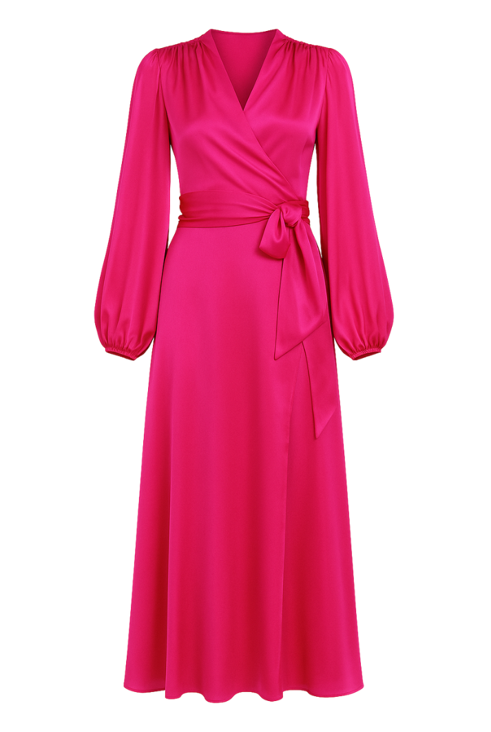 pink long sleeve wrap dress Silk in Fuchsia Color:Green / Navy Plaid Pair it with white Judy Blue African Dresses for Women,