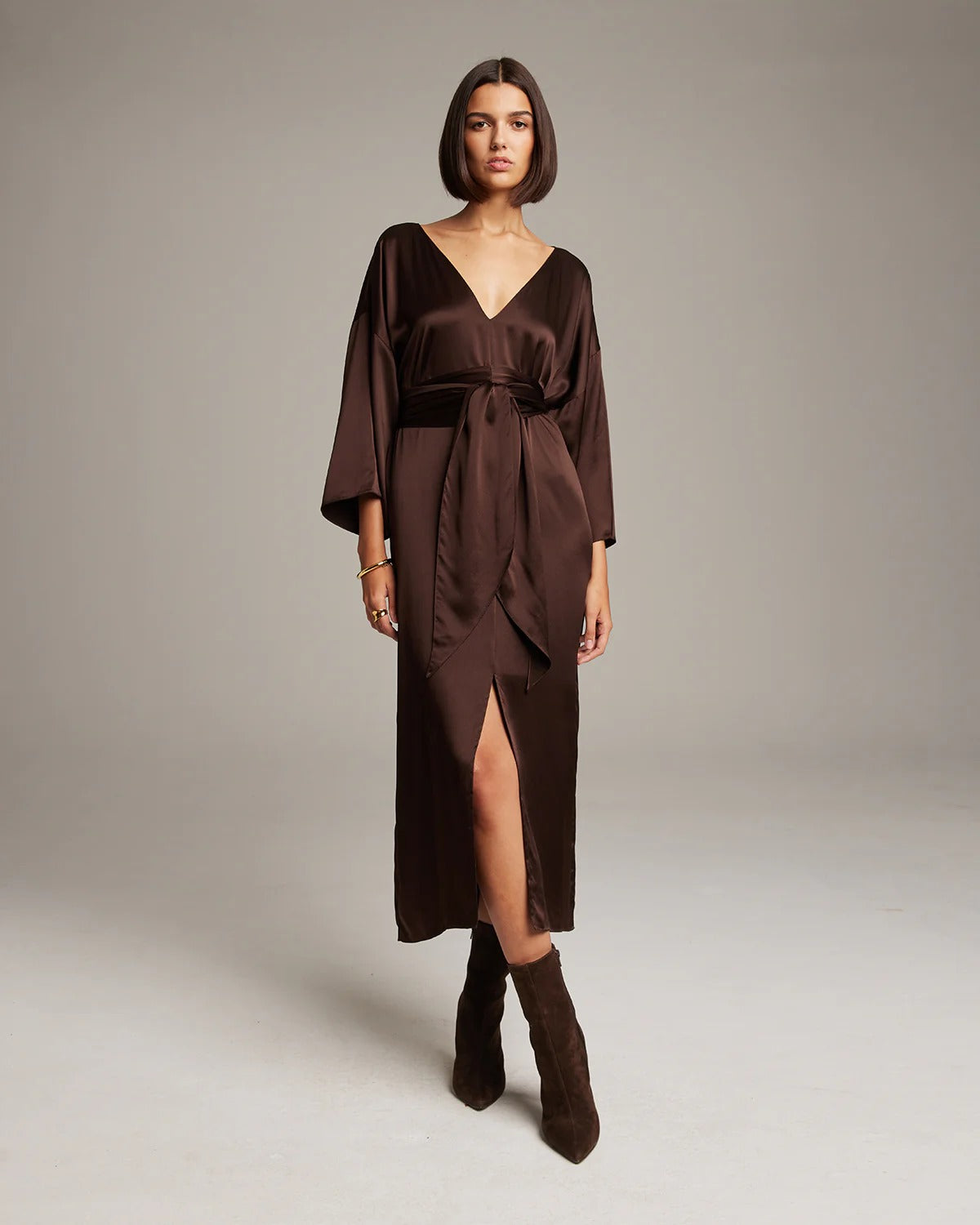silk tunic dress Style: MIRIAM Dupioni Exquisite gold embroidery CATALINA Butterfly Sleeve Circle Cut