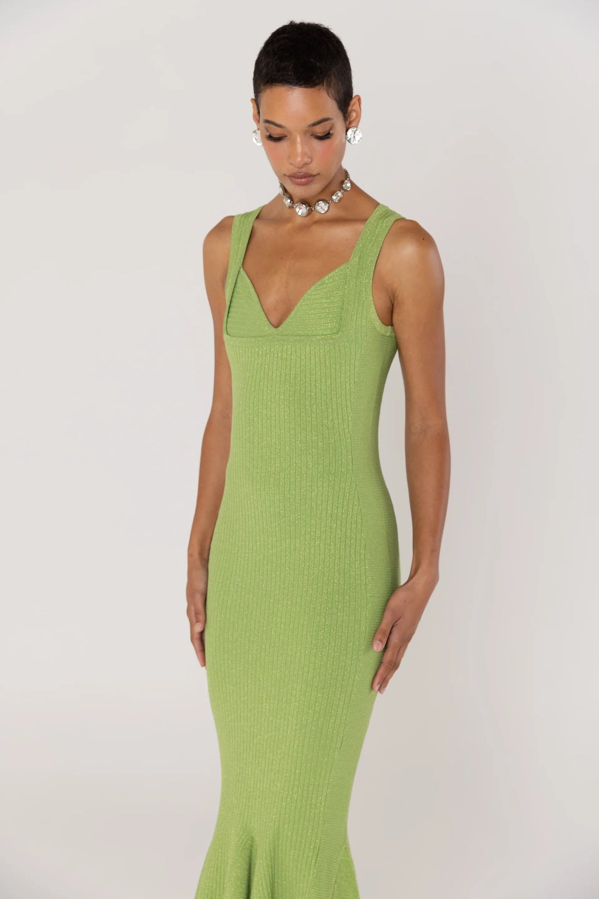 Green Metallic Knit Midi Dress Green Metallic Knit Midi Dress