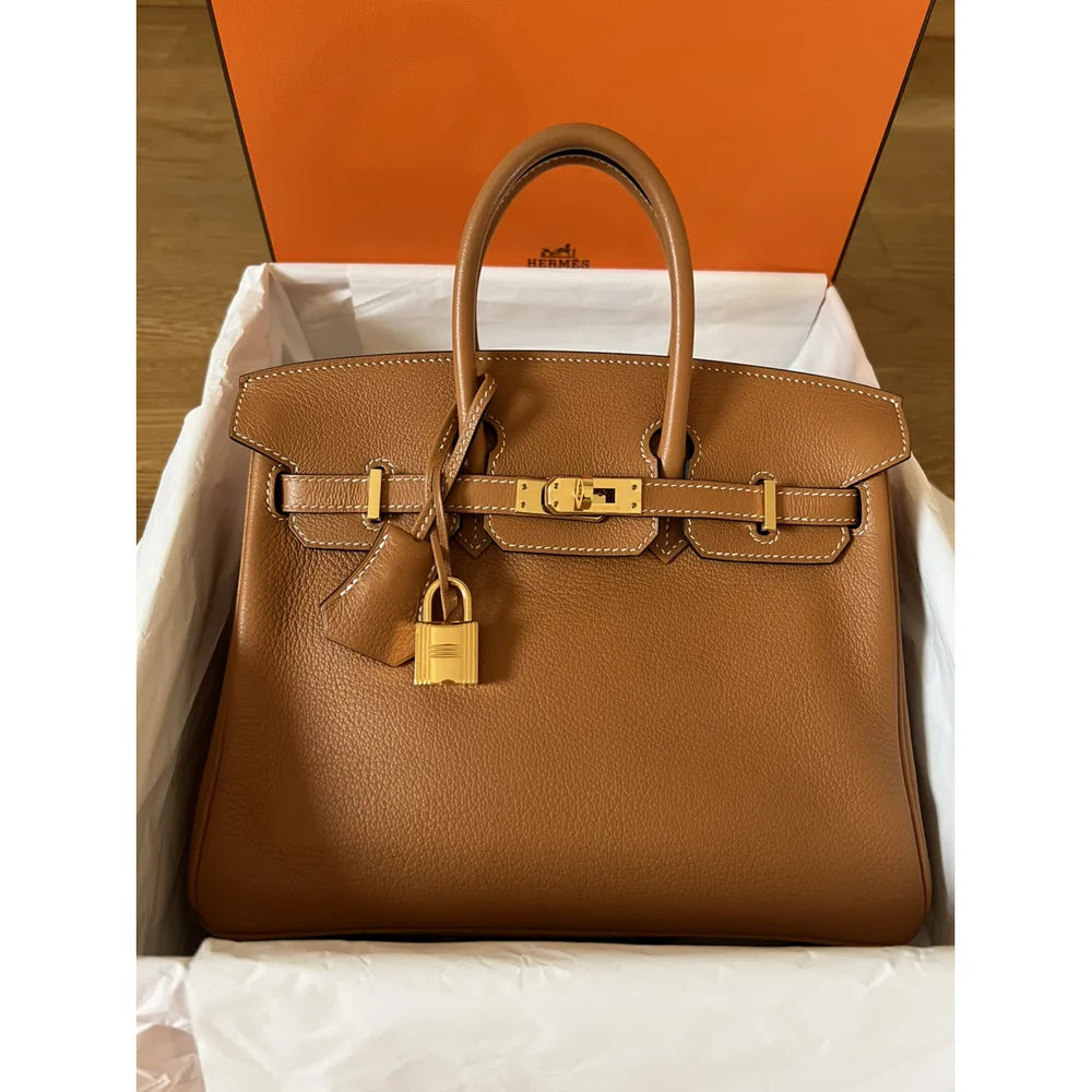 Birkin 25 Brown Leather Handbag Authentic Pre owned Handbags BEUNICA