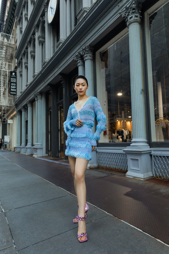 トップス Mmeeme Feather knit cami cardigan Blue トップス Mmeeme Feather knit cami cardigan Blue Blue Knit