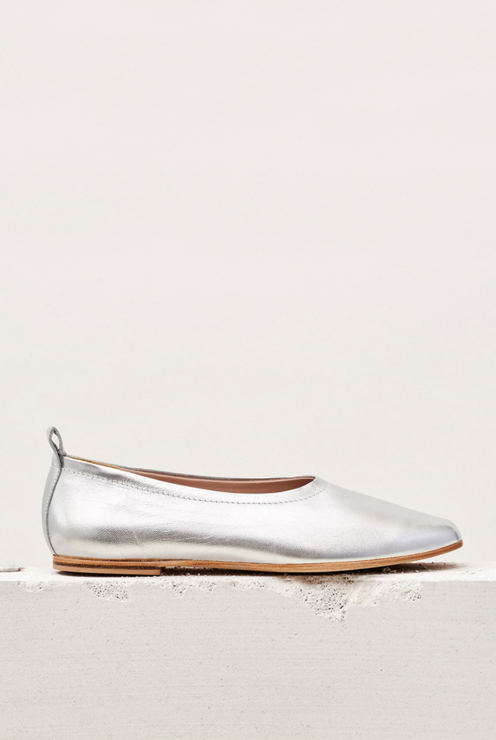 silver dress flats Silver Leather Ballet Flats