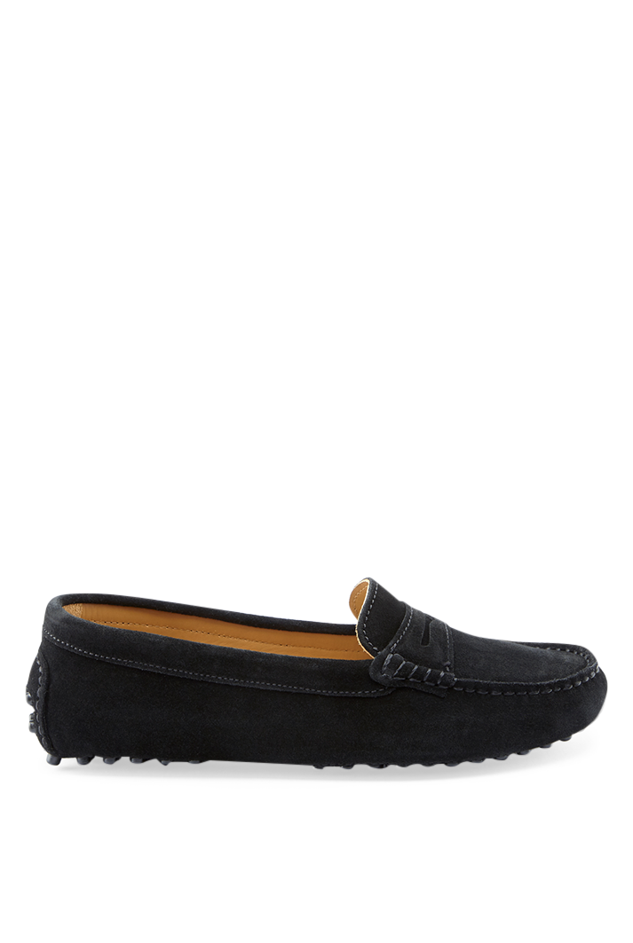 Women s Penny Driving Loafers Black Suede BEUNICA